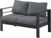 Patio Furniture Aluminum Loveseat, All-Weather Outdoor 2 Seats Sofa Couch, Gray Metal Chair with Dark Grey Cushions