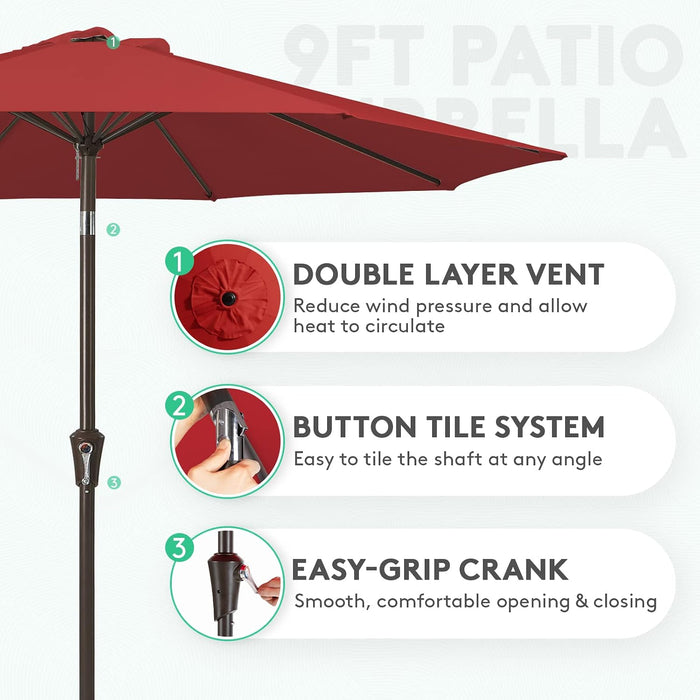 9FT Outdoor Patio Umbrella, Market Umbrella, Red