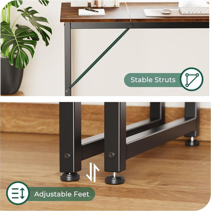 Computer Desk, 80 Inch Office Desk, Gaming Desk with Storage, Writing Desk Work Desk for Home Office, Study, Long Simple Desk, Large Legroom, Metal Frame, Rustic Brown