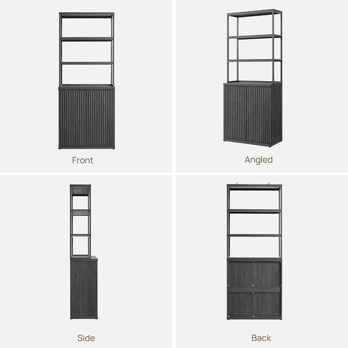 Fluted Book Shelf with Doors 75" Tall Bookshelf with Storage | 6 Tier Large Bookcase with Bottom Cabinet - Modern Metal Book Case for Living Room, Home Office, Kitchen, 3 Pieces