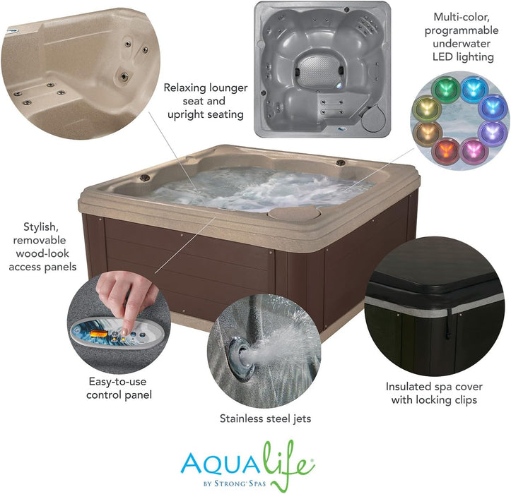 Inland 6 Person Indoor Outdoor Hot Tub, Plug & Play Spa, 24 Jets, LED Lighting System, Insulated Spa Cover, Made in USA, Aqualife by s