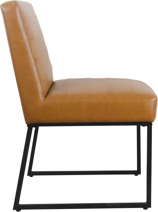 Channeled Metal Dining Chair Home Décor | Single Pack - Brown Faux Leather