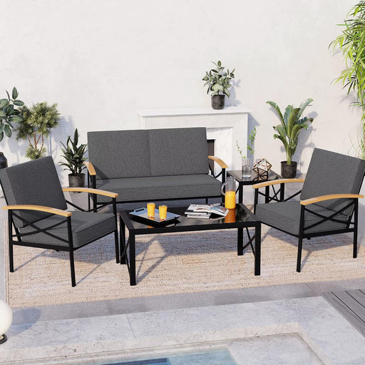 5 Piece Outdoor Metal Patio Furniture Sectional Set, Outdoor Metal Furniture Patio Conversation Sets with Coffee Table for Patio,Backyard,Balcony