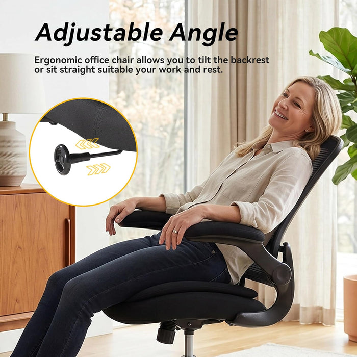 Ergonomic Office Chair with Double Seat Cushion – Mesh Desk Chair without Arms for Space Saving, Adjustable Swivel Computer Task Chair with Rocking Mode & Lumbar Support (Regular Height)