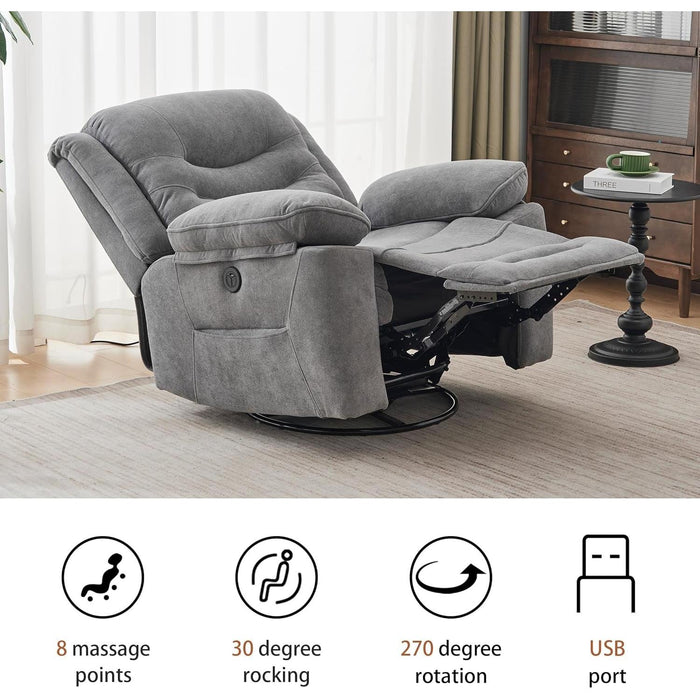 Grey Swivel Recliner with Massage & Heat