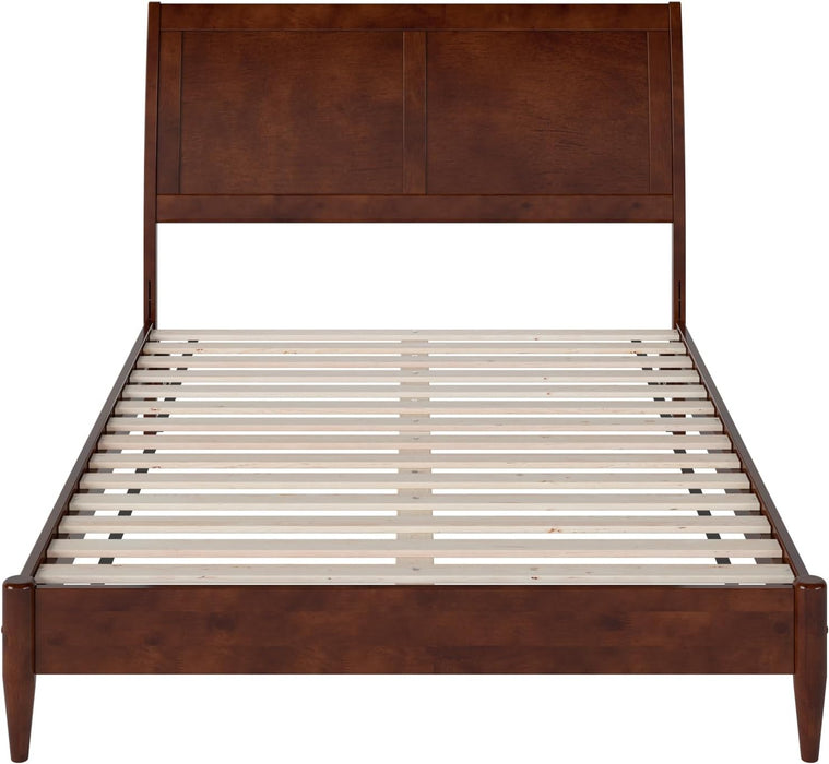 , Valencia Full Solid Wood Low Profile Sleigh Platform Bed, Walnut
