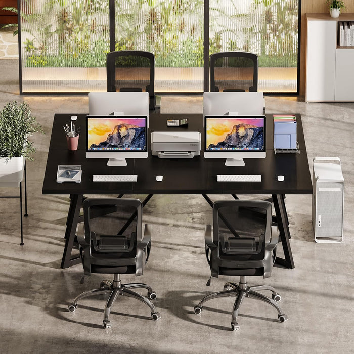 70.86-Inch Large Executive Desk, Modern Computer Office Desk Workstation with Metal Frame, Rectangular Laptop Desk Study Writing Table for Home Office (Black)