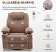 Oversized Swivel Rocker Recliner Chair with Heat and Massage, 360 Degree Swivel Rocking Single Sofa with Cup Holders and USB Port, Big Large Recliner Chair for Living Room (Fabric, Brown)