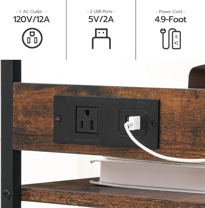 Rolling File Cart, 2 Tiers, Outlets, USB