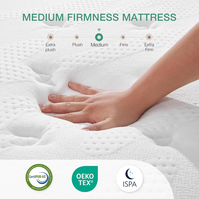 Queen Mattress, 12 Inch Hybrid Mattress, Gel Memory Foam with Individual Pocket Springs for a Peaceful Sleep, Queen Size Mattresses with Quilted Cover