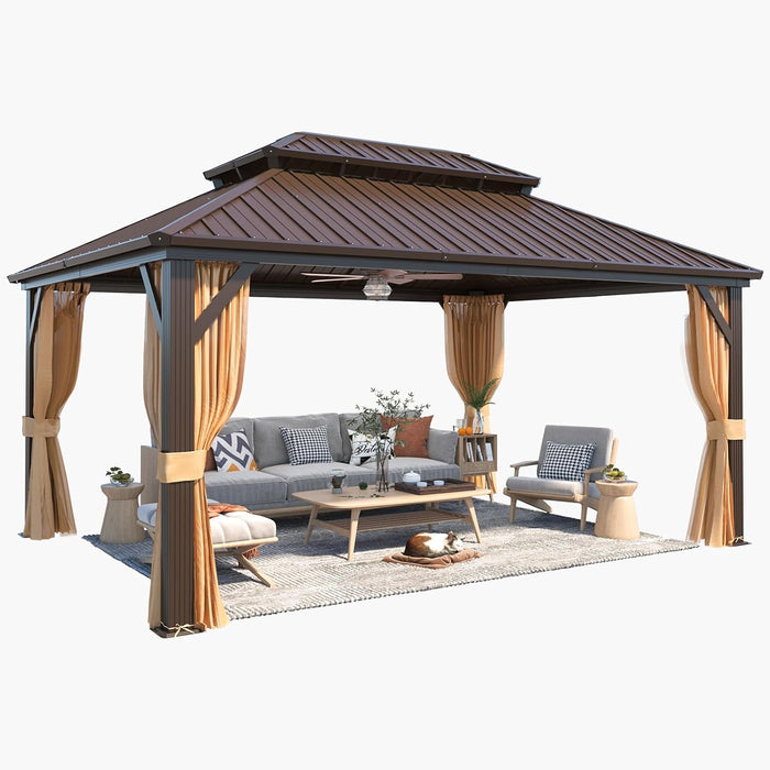 12' X 16' Hardtop Gazebo with Galvanized Steel Double Roof, Aluminum Pergolas Frame, Curtains and Netting Included, Metal Outdoor Gazebos for Garden, Patios, Lawns, Parties