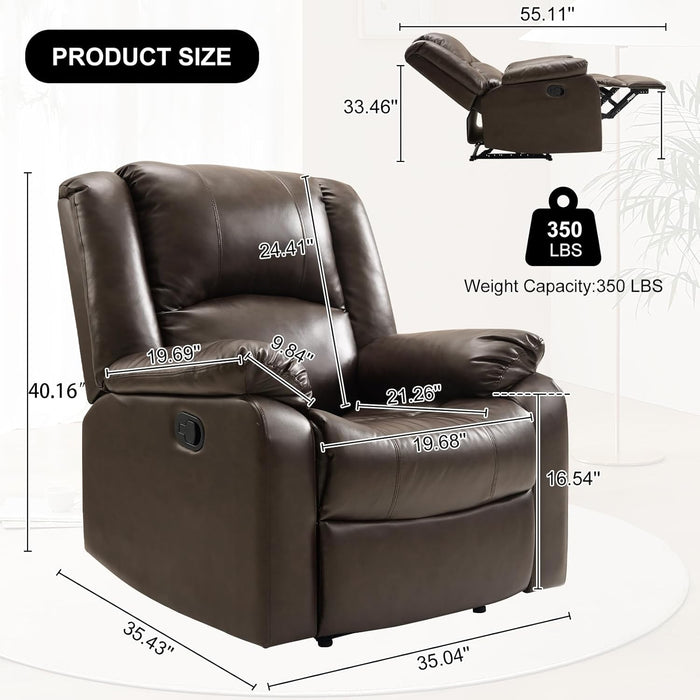 Brown Leather Recliner with Lumbar Support