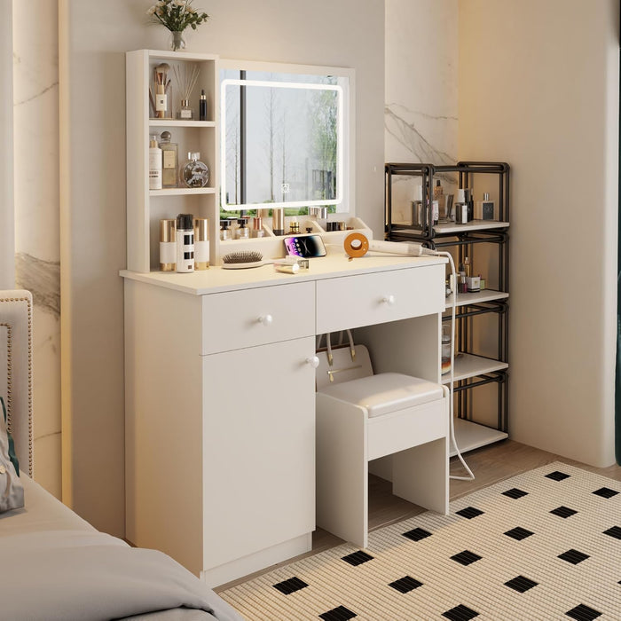 White Makeup Vanity Desk With Adjustable Brightness