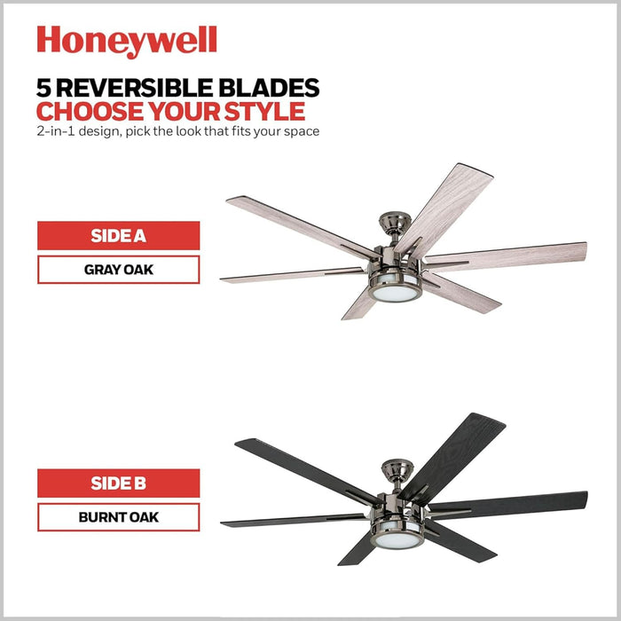 Ceiling Fans Kaliza Modern 56 Inch Ceiling Fan with Light, Remote Control Fan, LED Indoor Fan with 6 Blades, Black Pine and Pewter Blade Finish Options, Matte Nickel (51626-01)