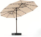 15FT Patio Umbrella with Solar Lights, Double-Sided Extra Large Outdoor Table Umbrella with Base Included, Heavy-Duty 12 Iron Ribs Market Umbrella for Garden, Pool, Backyard, Beige