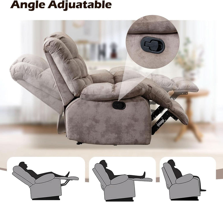 Reclining Couch for Living Room, Extra Wide Modern Overstuffed 3 Seat Recliner Manual Sofa Breathable Fabric and Padded Cushion, Light Brown