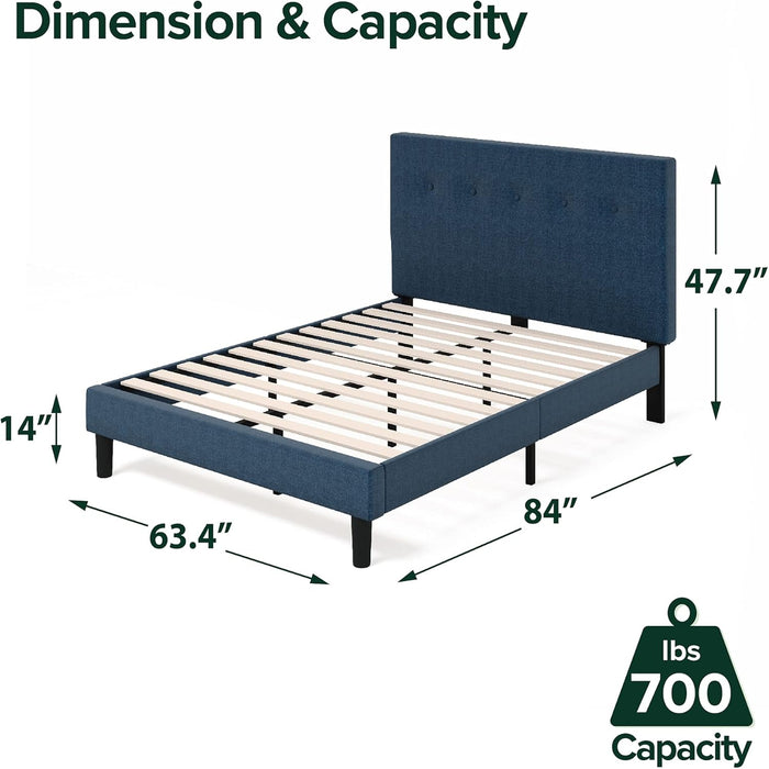 Omkaram Upholstered Platform Bed Frame, Mattress Foundation, Wood Slat Support, No Box Spring Needed, Easy Assembly, Queen