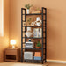 Book Shelf, 5 Tier Bookcase, Modern Tall Bookshelf for Garage Kit, Cds, Movies, Industrial Corner Storage Organizer for Bedroom Home Office Kitchen Living Room, Black