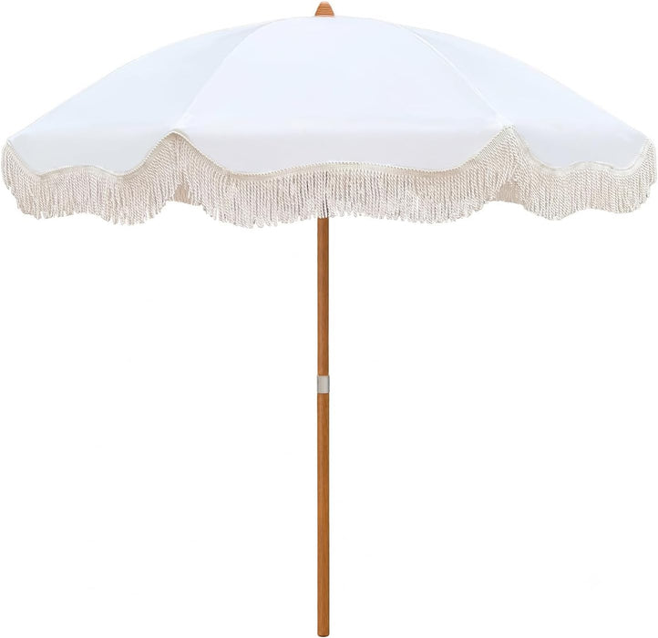 Boho Fringe Umbrella, 6.5Ft Canvas Umbrella