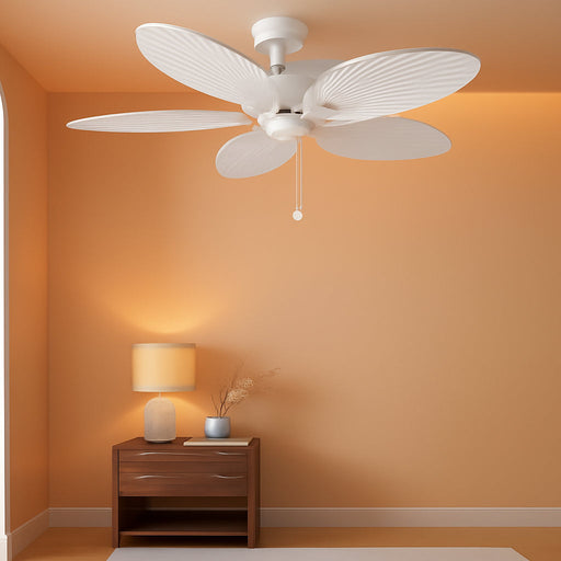 Ceiling Fans Palm Island Tropical 52 Inch Ceiling Fan, Outdoor Ceiling Fan with Pull Chain, Dual Mount 5 Palm Leaf Blade Design, ETL Wet Rated, White (50200-01)