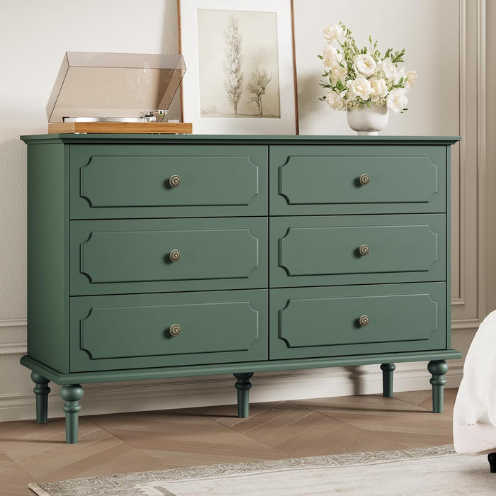Dresser for Bedroom with 6 Drawers, 47" Vintage Chest of Drawers