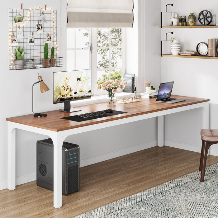 78.7 Inches Extra Long Computer Desk 2 Person Desk, Double Long Desk, Workstaion for Home Office (Walnut+White)