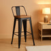 Bar Stools Set of 4 Metal Bar Stool Counter Height Bar Stools Black, Modern Bar Chairs with Back and Wooden Seat 30" Bar Stool Counter Height