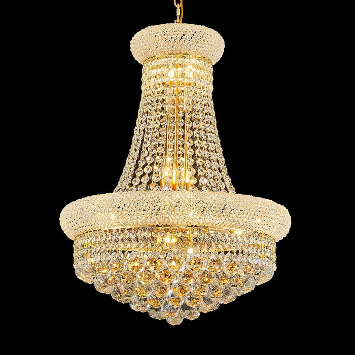 12 Light Empire Crystal Chandelier Goldtone Finish