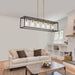 6 Lights Modern Dining Room Light Fixtures over Table Black & Brushed Brass Gold Farmhouse Chandelier Rectangular Pendent Lighting for Kitchen with Glass Shade Long Linear Industry Hanging Light