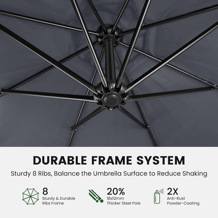 10FT Patio Umbrella with Base Included, Cantilever Offset Outdoor Patio Umbrella with 360° Rotation & Infinite Tilt, Fade-Resistant Yarn-Dyed Canopy, 8-Rib Steel Frame for Patio Pool Deck Backyard, Charcoal
