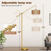 【Upgraded】Arc Floor Lamp for Living Room, Boho Dimmable Swing Arm Floor Lamp with Rattan & Fabric Shades, Gold Rattan Standing Lamp with 11W Bulb, Farmhouse Adjustable Tall Lamp for Bedroom Office