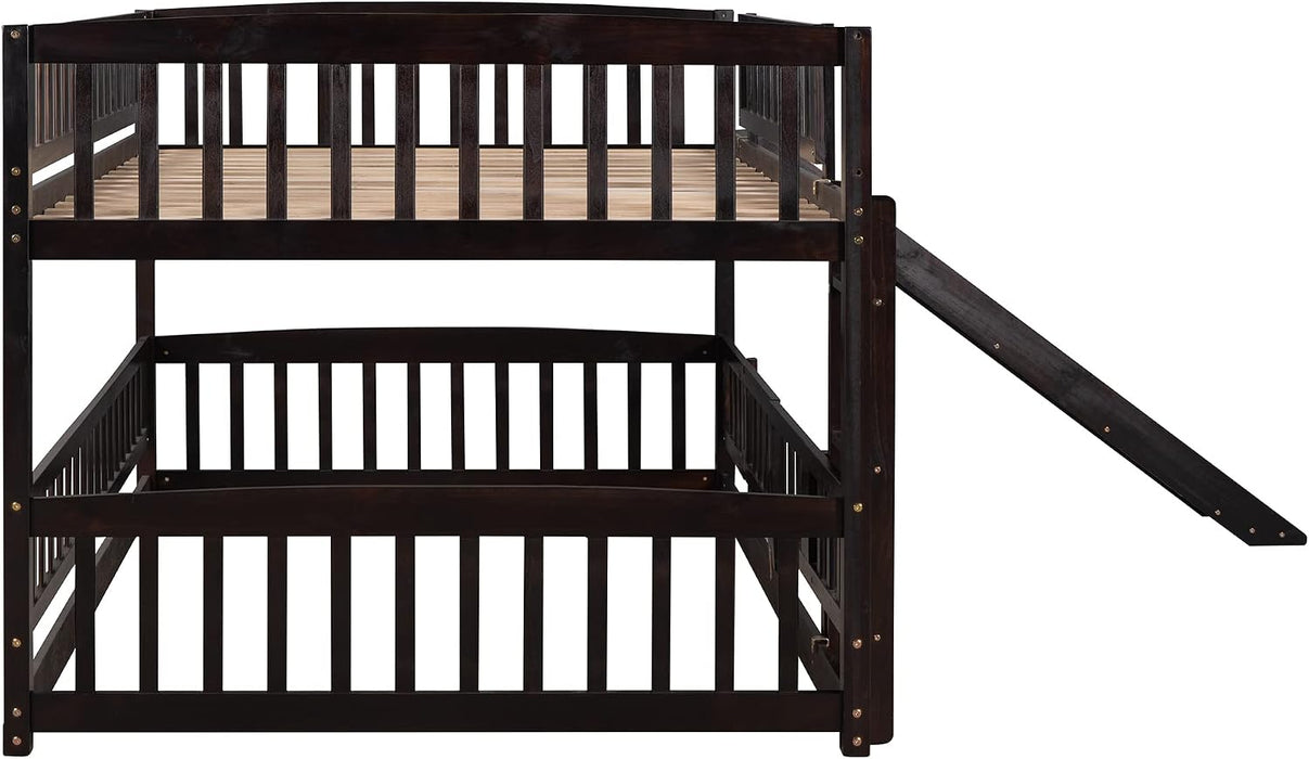 Espresso SolidPine FullOverFull BunkBed With Slide
