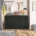 Black Oak Dresser with 8 Fabric Drawers & TV Storage