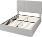 Full Bed Frame, Upholstered Platform Bed, Adjustable Vertical Channel Tufted Headboard, Corduroy Fabric, Modern Low Profile, Wooden Slats, No Box Spring Needed, Easy Assembly, Light Grey