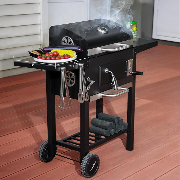 Charcoal Grills with Two Foldable Side Tables, 353 Sq.In Cooking Area Outdoor Smoke Barbecue Bbq Grill for Camping, Backyard Party, Patio, Picnic, Garden, Black,18"D X 43"W X 37"H