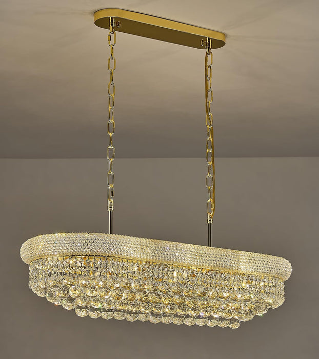 Rectangle Crystal Chandeliers for Dining Room, L36 Inch Rectangular Oval Light for Kitchen Island (Gold)