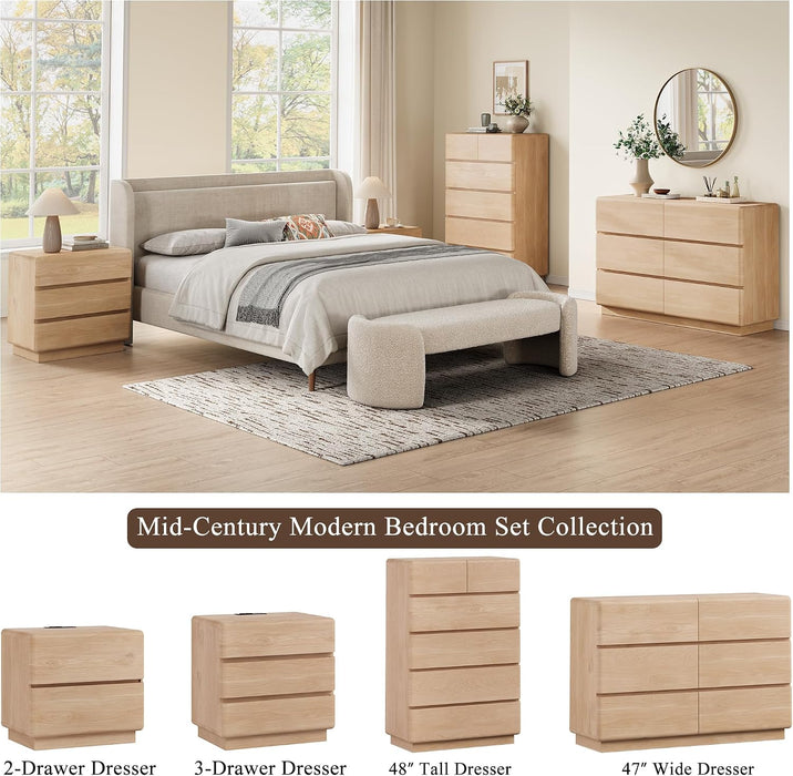 Natural Oak 6 Drawer Dresser for Bedroom, 48" Tall Chest of Drawers