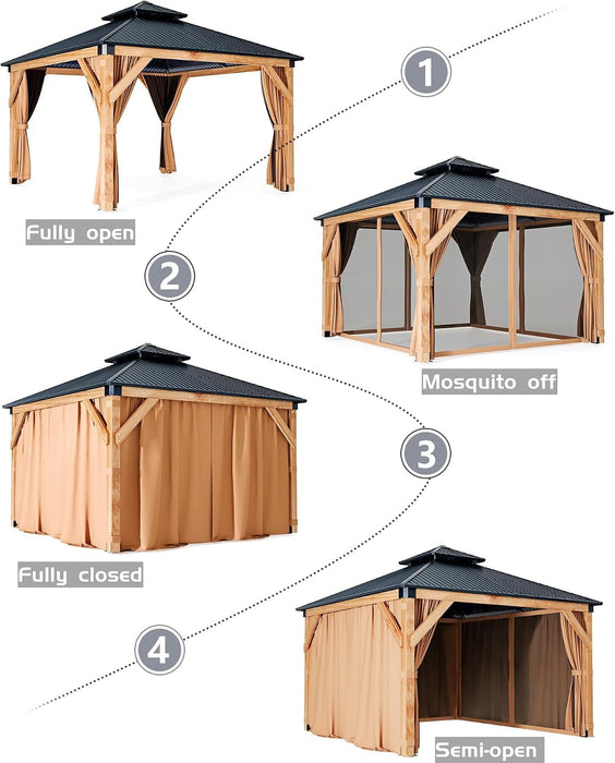 10X10 Durable Weatherproof Wooden Gazebo Hardtop Roof