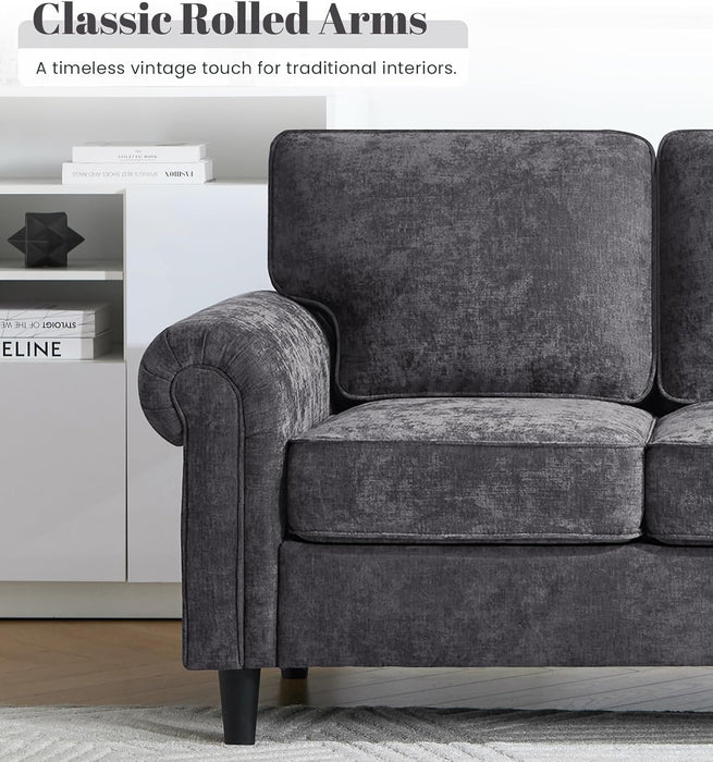 Gray Three Seater Sofa With Upholstered Cushioning