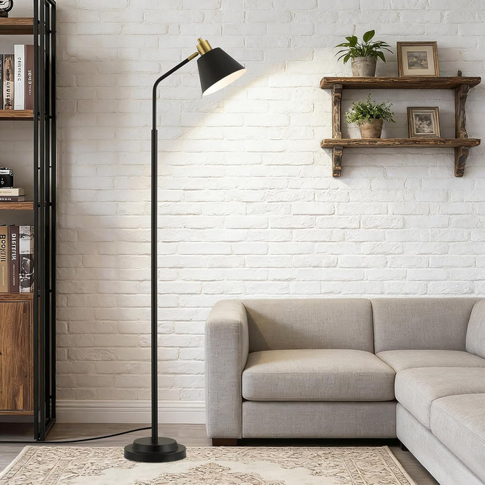 65.3" Floor Lamps for Living Room, Black Floor Lamp for Bedroom, Dual-Base Industrial Standing Lamp, Adjustable-Head Corner Lamp, Modern Tall Lamp, Living Room Light, Bulb Included, Black