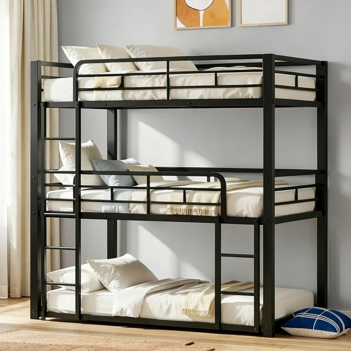 Triple Bunk Bed Twin Over Twin SpaceSavingBlackCoatedFinish