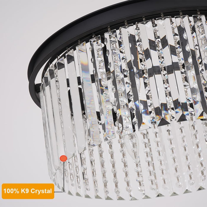 Modern Black Crystal Chandelier, 20" Small Pendant Lighting Fixture | Contemporary Ceiling Lights Fixtures Mini Chandelier 8 Lights for Dining Room Living Room Kitchen Hallway