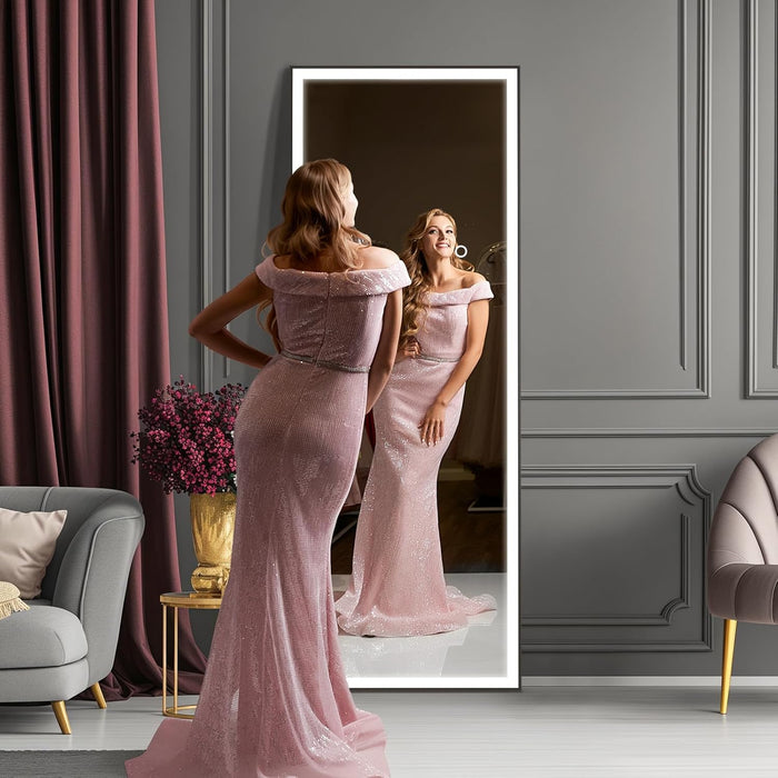 56×18 LED Full Length Mirror with Lights - Wall Mounted Vertical Vanity Mirror for Bedroom & Bathroom, Full Body Backlit, Adjustable Brightness, Tempered Glass
