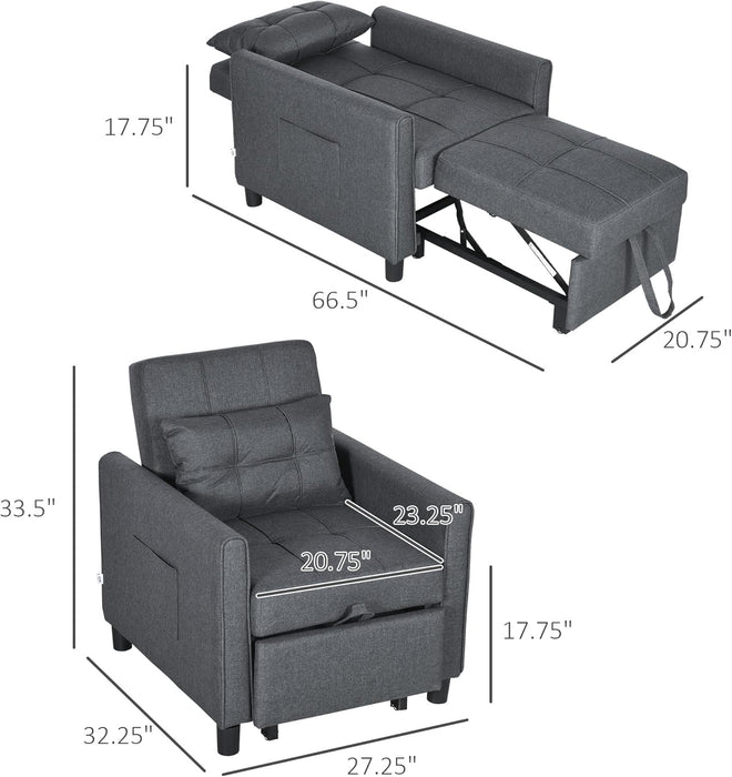 Gray Convertible Chair Bed With Adjustable Backrest