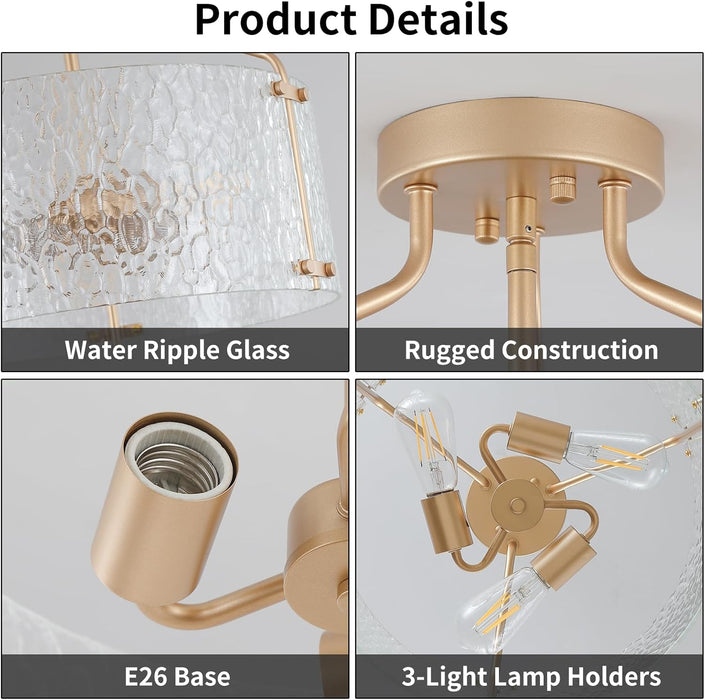 Gold 16Inch SemiFlush Ceiling Light Fixture Radiant