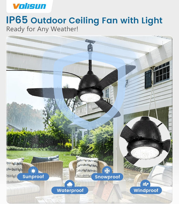 Outdoor Ceiling Fans with Light for Patios, 42In Weatherproof Plug in Ceiling Fan, 3CCT Dimmable Gazebo Fan Remote&App Control, Black Caged Ceiling Fan for Porch, Pergola,Canopy,Pavilion
