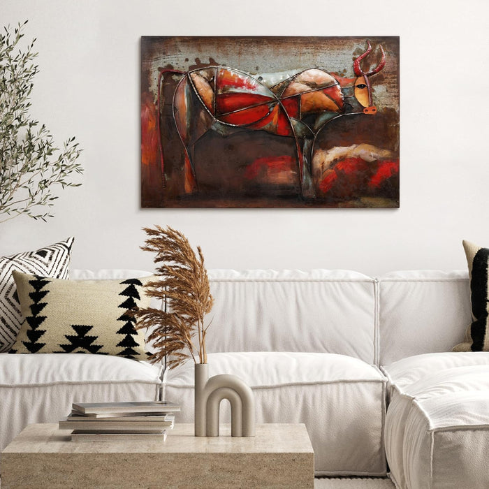 Cattle Mixed Media Iron Hand Painted 3D Wall Art, 32" X 48" X 2.8", Ready to Hang