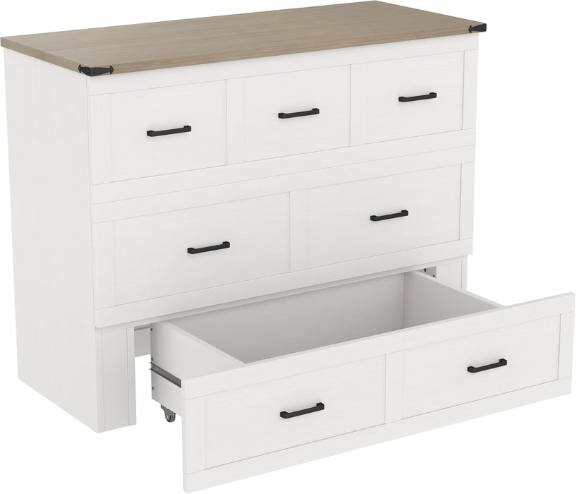 Murphy Bed Full Size,Hideaway Wall Cabinet Bed with Charging Station and 1 Large Storage Drawer,Multi-Functional Foldable Platform Beds Frame,Can Be Folded,For Apartment,Bedroom,White