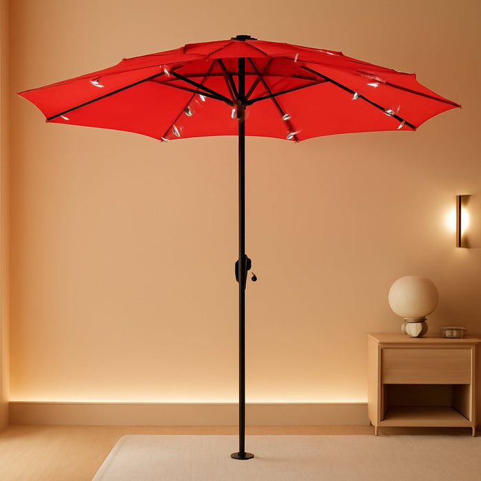 3 Tiers Patio Umbrella with Solar Lights 9Ft Outdoor Market Table Umbrellas with Push Button Tilt for outside Pool Garden, Orange
