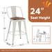 24" Metal Counter Height Bar Stools with Back Set of 4 Off-White | Modern Farmhouse Barstools with Large Seat, Footrest, High Back Counter Bar Chairs for Kitchen Island, Dining Room